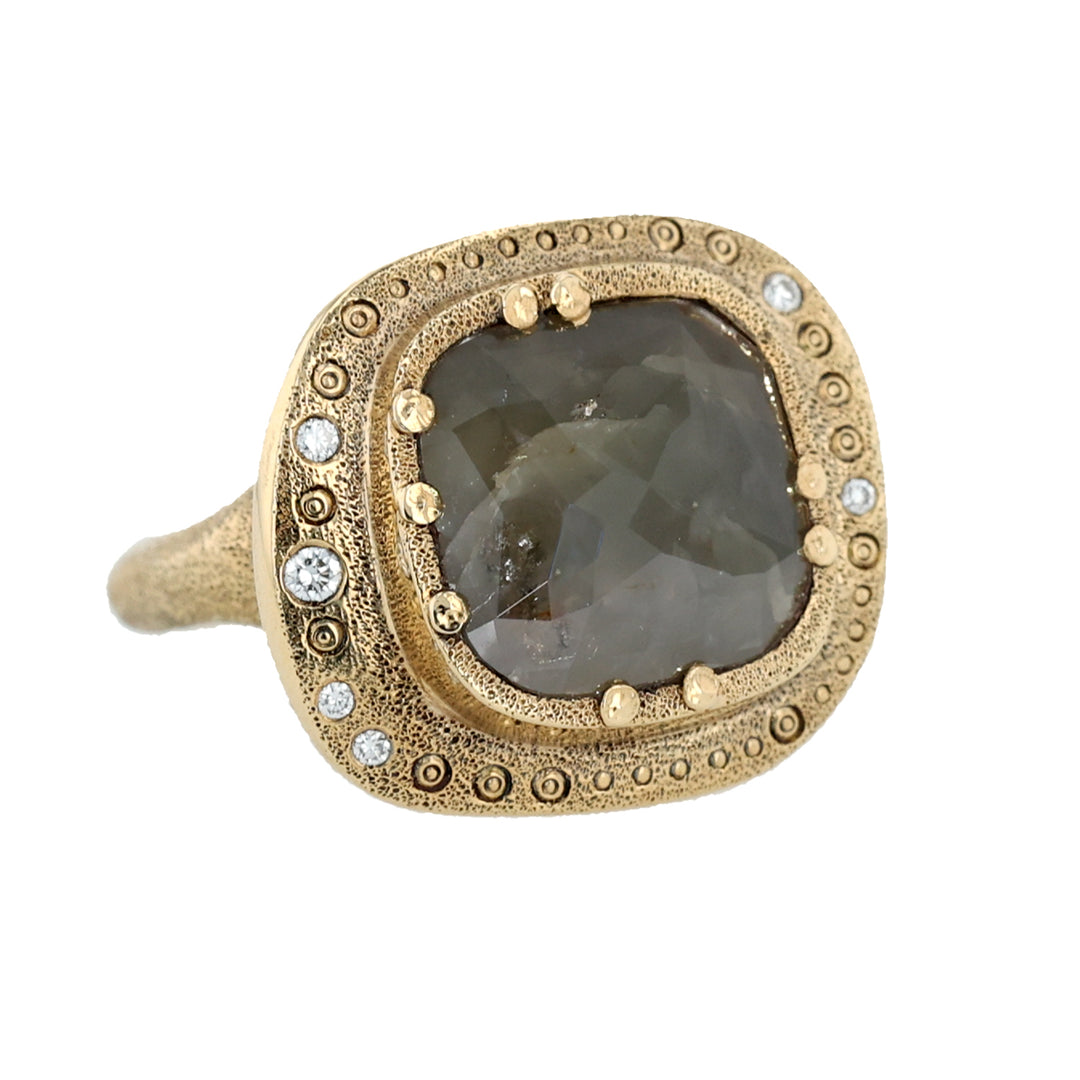 18K Yellow Gold Grey and White Diamond Ring