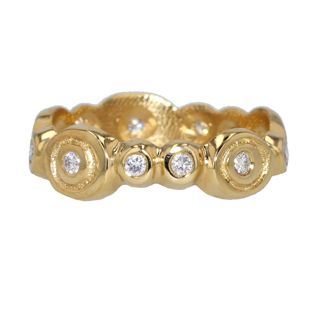 18K Yellow Gold "Happy Circles" White Diamond Band
