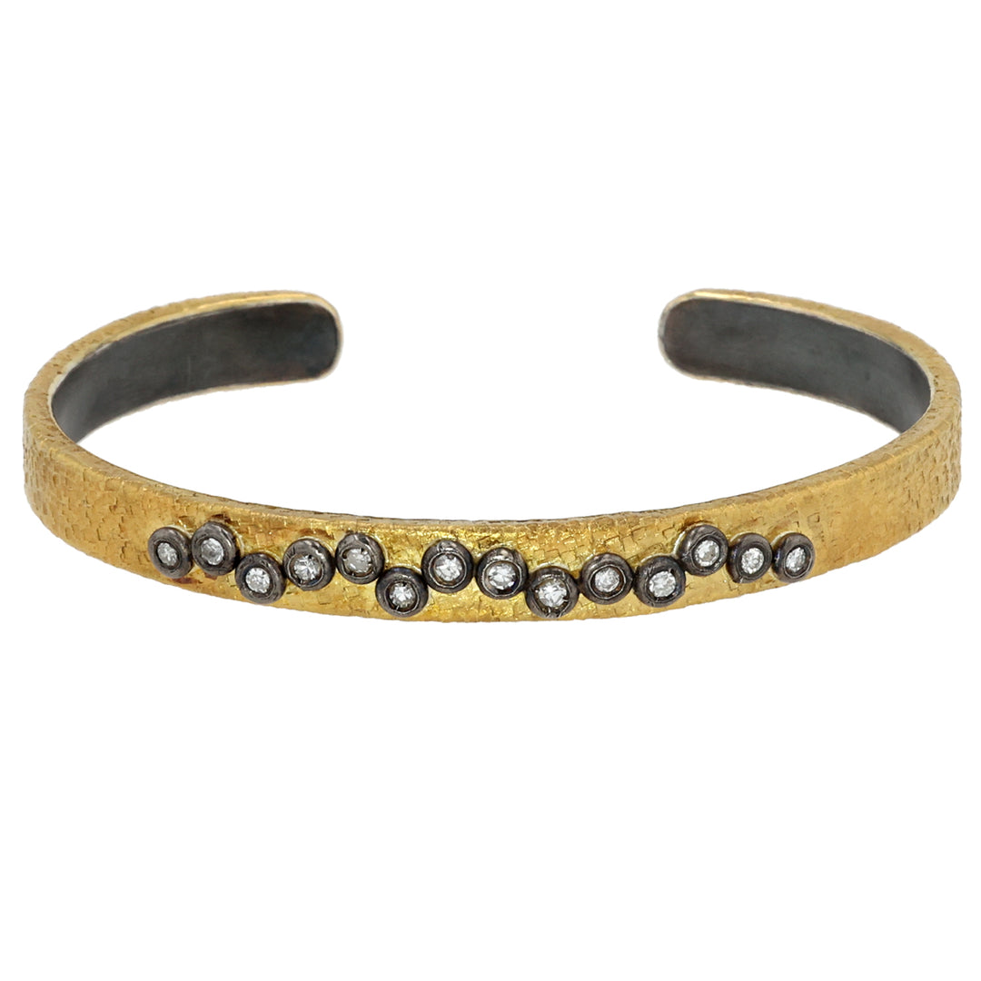 24K Yellow Gold and Silver Diamond Cuff Bracelet
