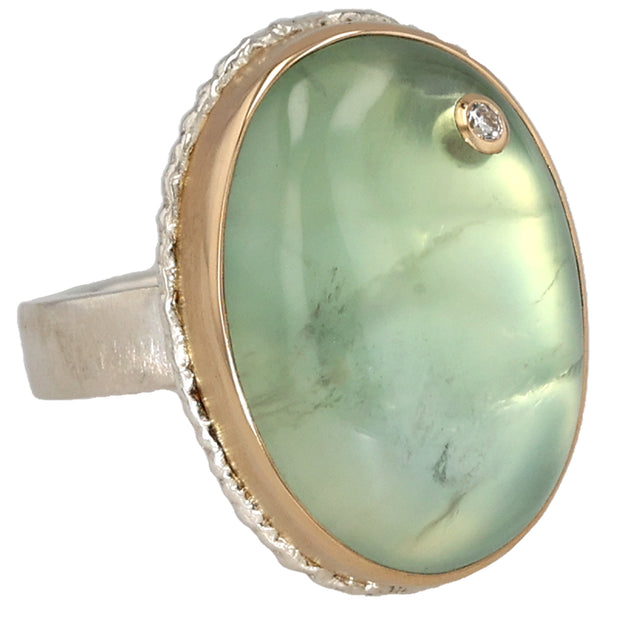 Sterling Silver and 14K Yellow Gold Oval Prehnite Ring