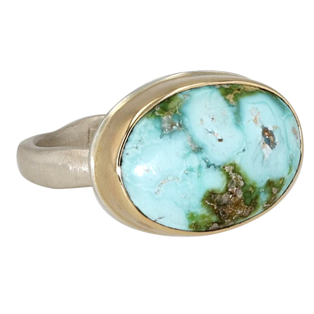 Sterling Silver and 14K Yellow Gold Sonoran Turquoise Ring