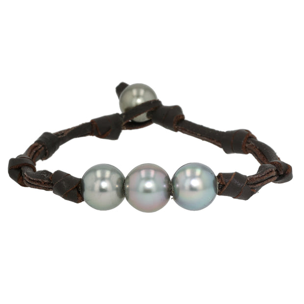 Leather Tahitian Pearl Infinity Bracelet