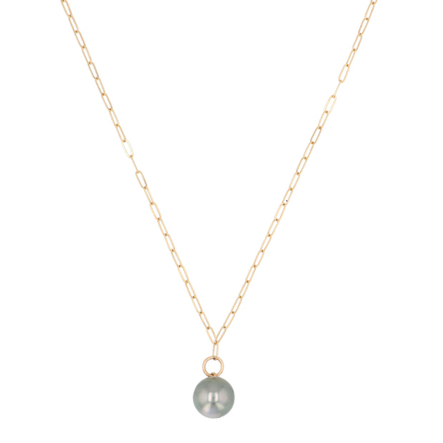 18K Yellow Gold Tahitian Pearl Paperclip Chain Necklace