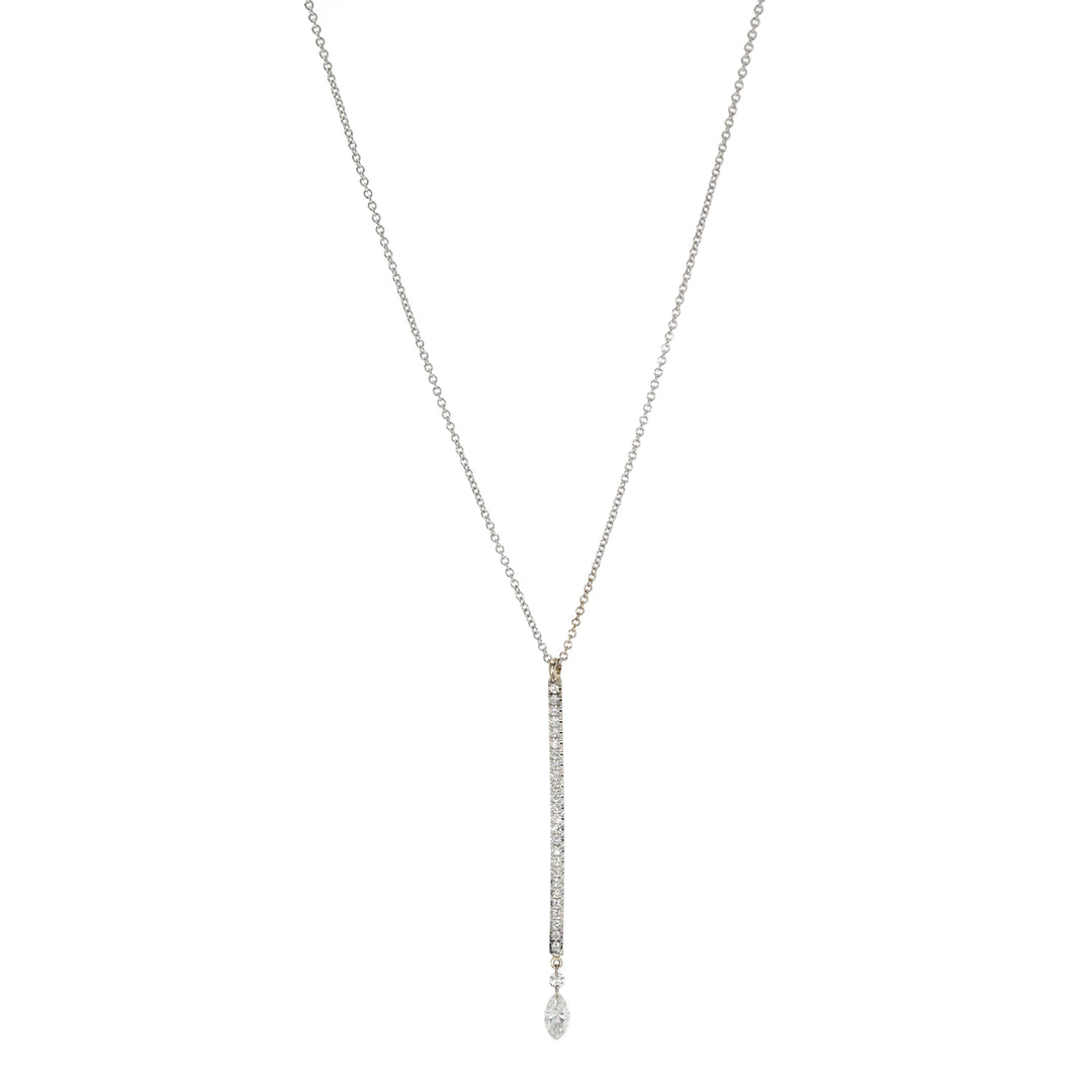 18K White Gold and Platinum Pave and Marquise Diamond Bar Necklace