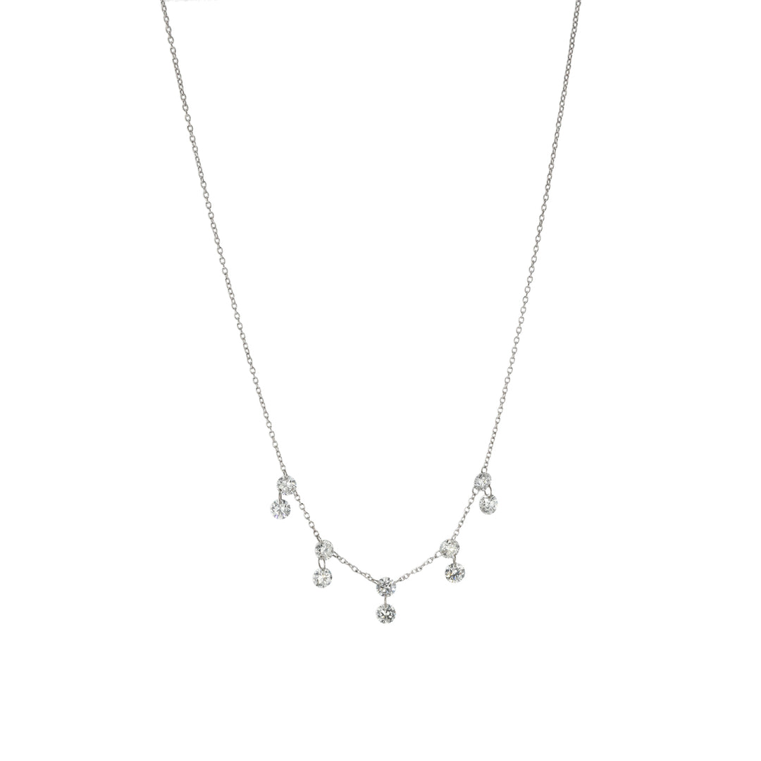 18K White Gold and Platinum Diamond Double Drop Necklace