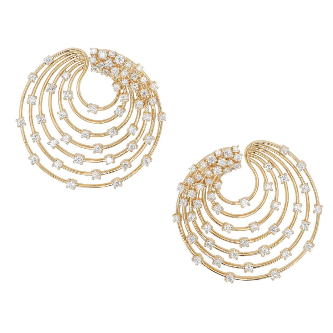 18K Yellow Gold Diamond Swirl Earrings