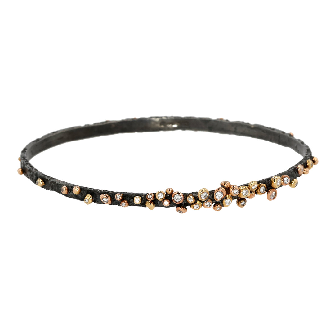 Oxidized Silver and 18K Yellow Gold Dark Gleam Diamond Bangle Bracelet