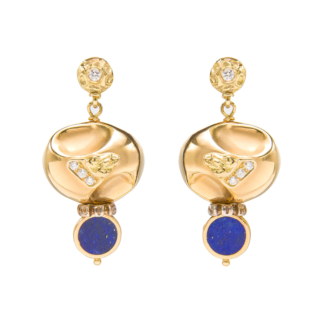 18K Yellow Gold Lapis and Diamond Earrings