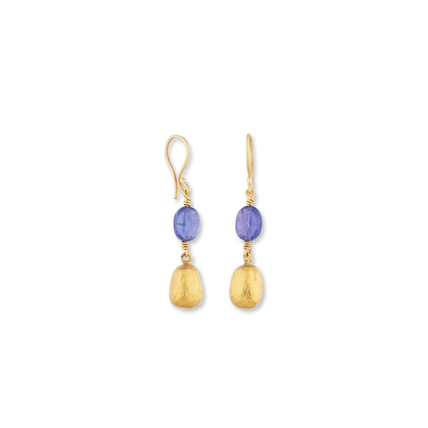 24K Gold Olive Earrings with Tanzanite Beads
