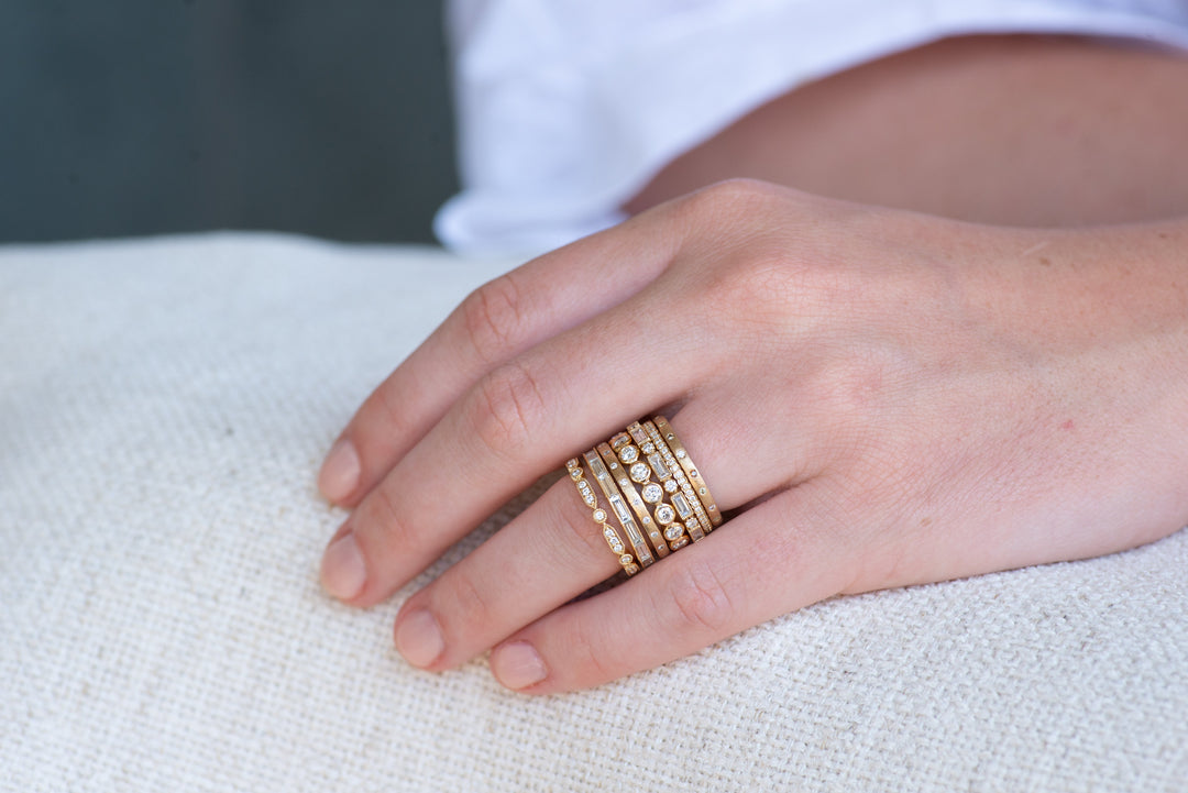 Stack of rose-cut diamond bands from Sethi Couture available at G Marie Luxuries