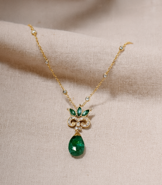 Closeup of an Emerald Necklace