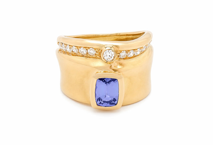 18K Yellow Gold "Montenapoleone" Ring with Tanzanite and Diamonds