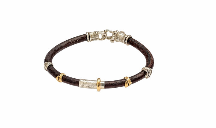 Sterling Silver and 18K Yellow Gold "Grand Tour" Leather Bracelet