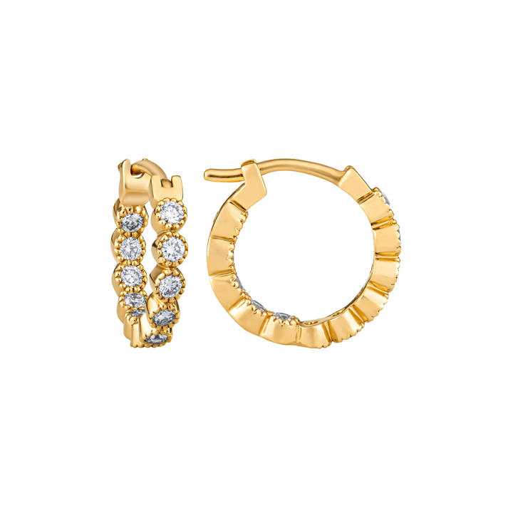 18K Yellow Gold Inside Out Diamond Hoop Earrings