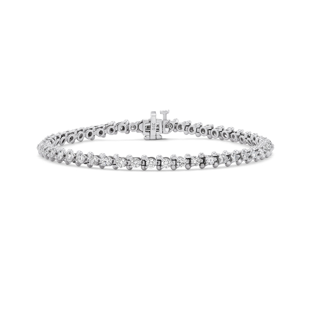 14K White Gold, Round Brilliant Cut Natural Diamond (3.0 cttw), 3 Prong Tennis Bracelet