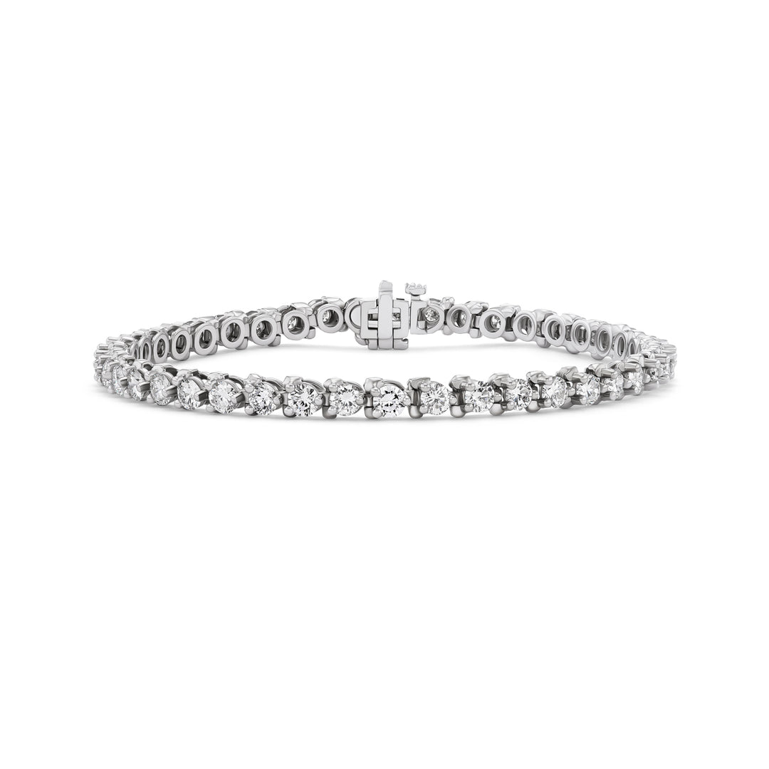 14K White Gold, Round Brilliant Cut Natural Diamond 3 Prong Tennis Bracelet (5.65 cttw)