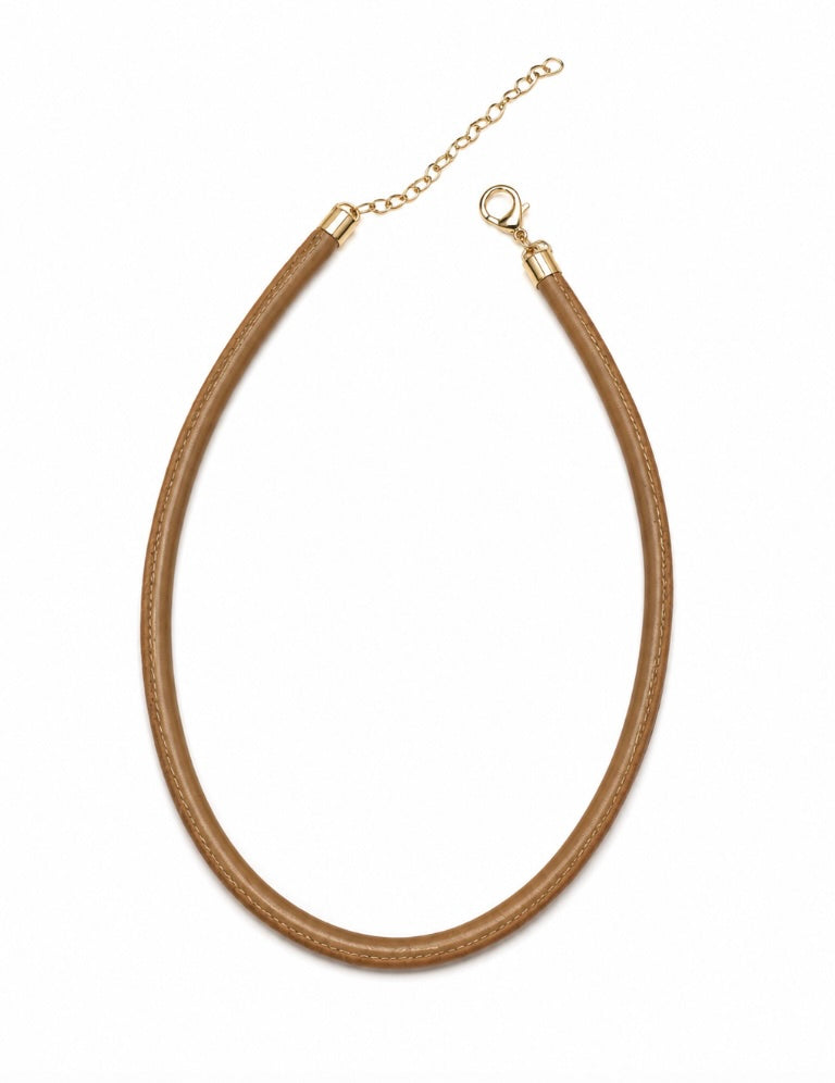 14K Yellow Gold Beige Leather Cord Necklace