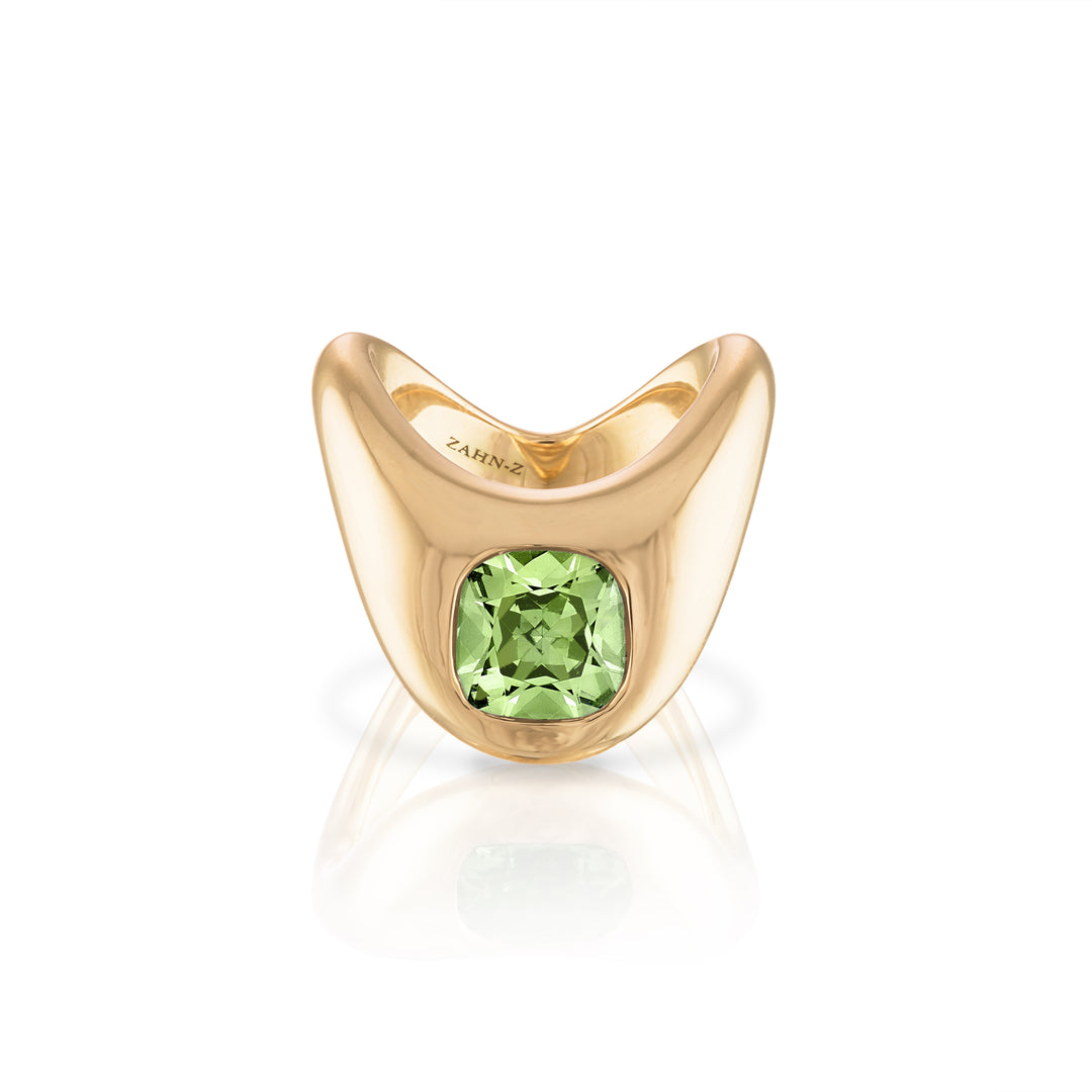 One of a Kind, 14K Yellow Gold Big ZAHA Ring with Mint Tourmaline