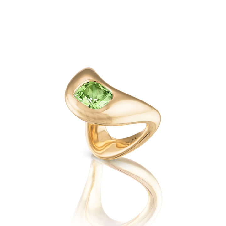 One of a Kind, 14K Yellow Gold Big ZAHA Ring with Mint Tourmaline