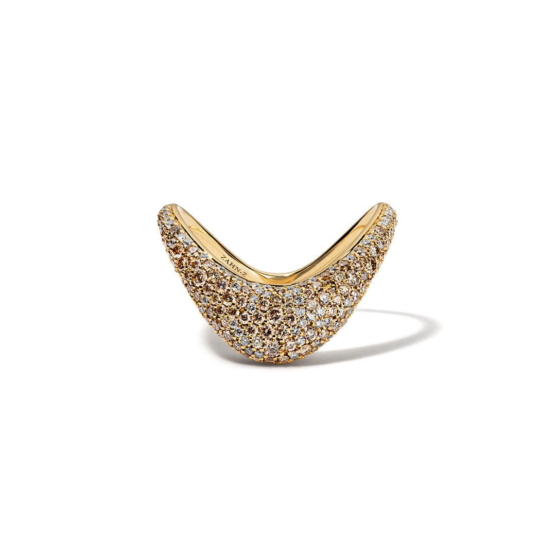 14K Yellow Gold Petite ZAHA Ring with Mixed Cut Champagne Diamonds