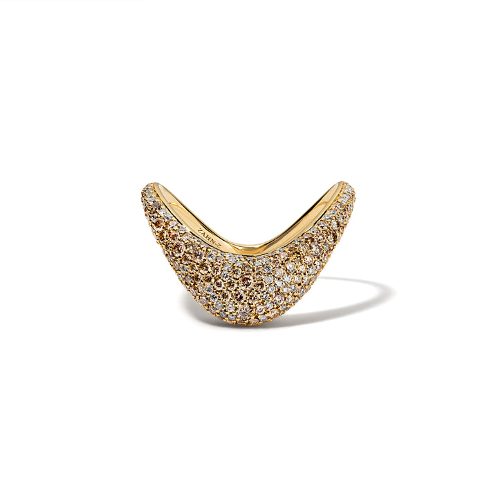 14K Yellow Gold Petite ZAHA Ring with Mixed Cut Champagne Diamonds