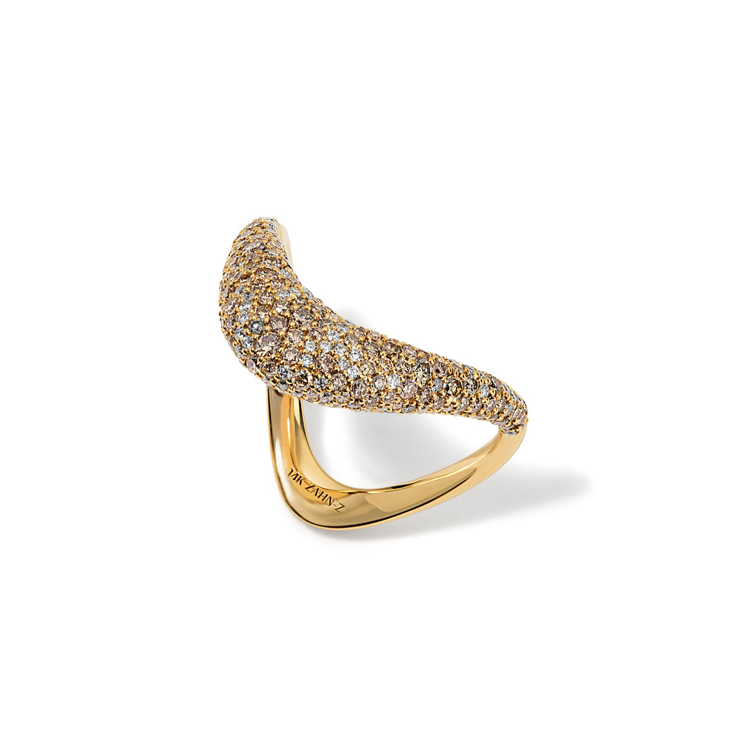 14K Yellow Gold Petite ZAHA Ring with Mixed Cut Champagne Diamonds