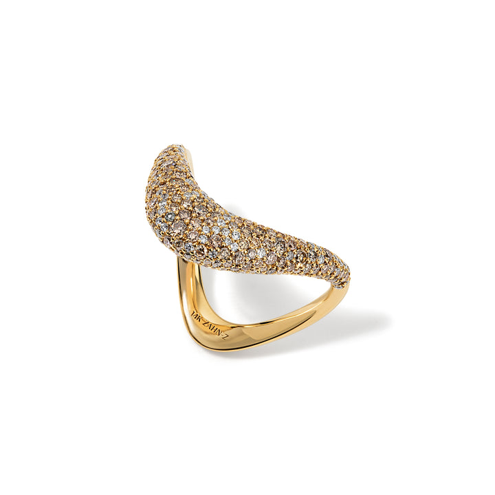14K Yellow Gold Petite ZAHA Ring with Mixed Cut Champagne Diamonds