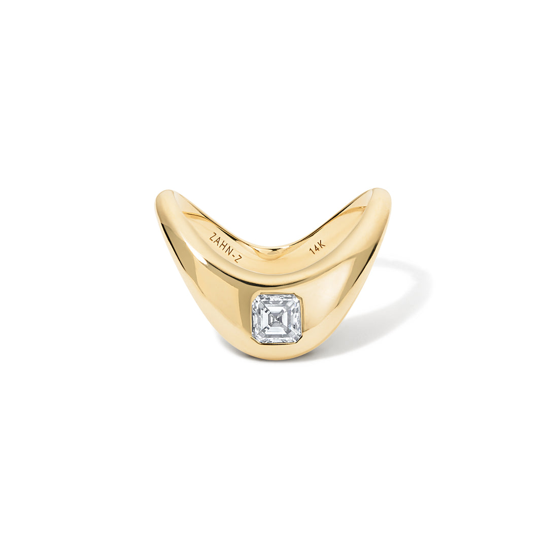 14K Yellow Gold Petite ZAHA Ring with 0.40 ct Asscher Cut Diamond
