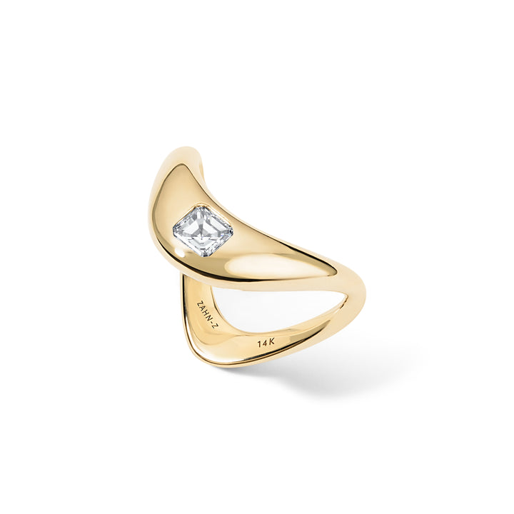14K Yellow Gold Petite ZAHA Ring with 0.40 ct Asscher Cut Diamond