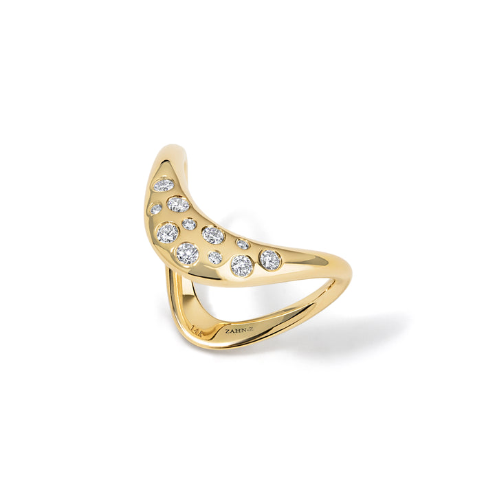 14K Yellow Gold Petite ZAHA Ring with Mixed Cut Diamond Confetti