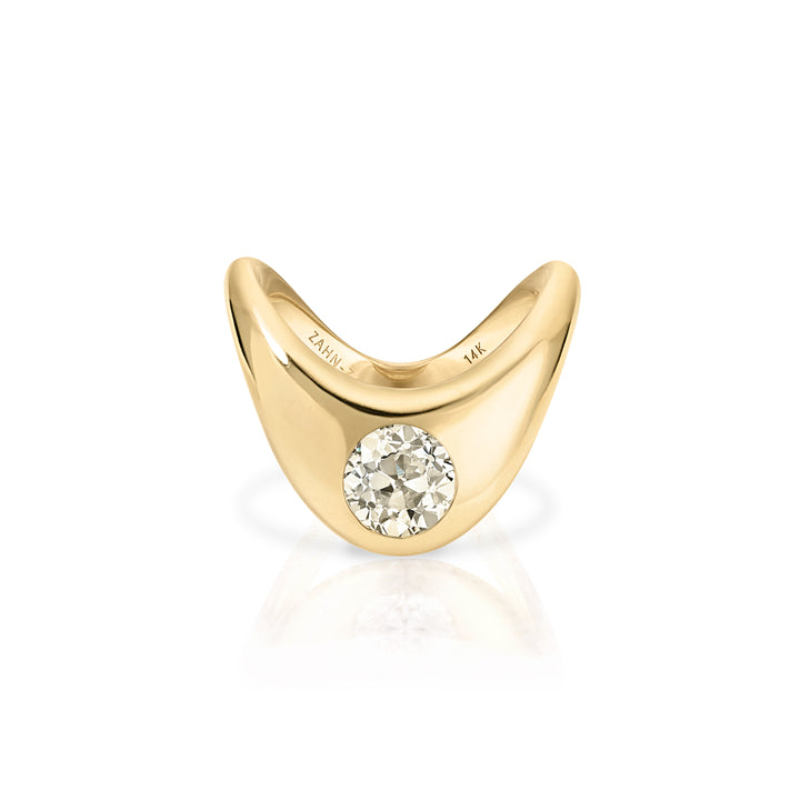 14K Yellow Gold Medium ZAHA Ring with Champagne Old European Cut Round Diamond