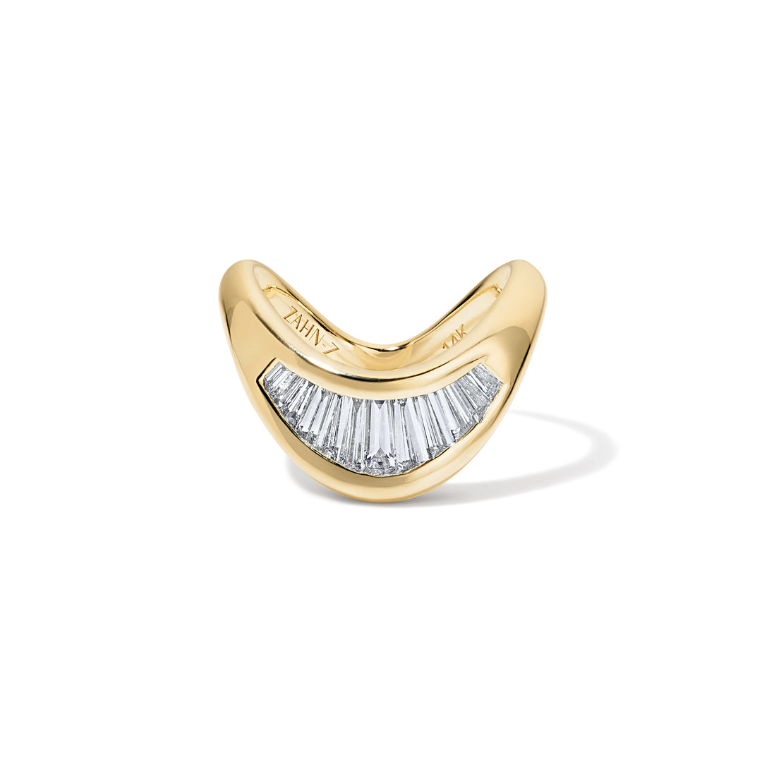 14K Yellow Gold Petite ZAHA Ring with Baguette Diamonds