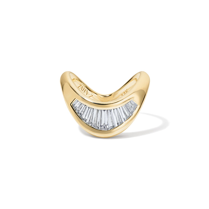 14K Yellow Gold Petite ZAHA Ring with Baguette Diamonds