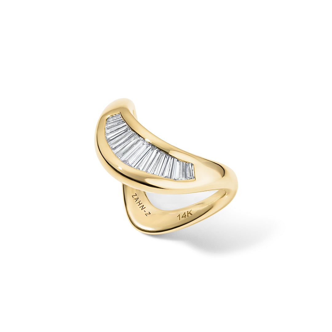 14K Yellow Gold Petite ZAHA Ring with Baguette Diamonds