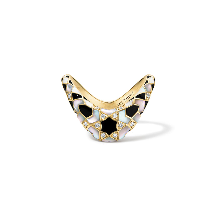 14K Yellow Gold, Diamond and Mother of Pearl  Petite ZAHA "Secret's Revealed" Ring