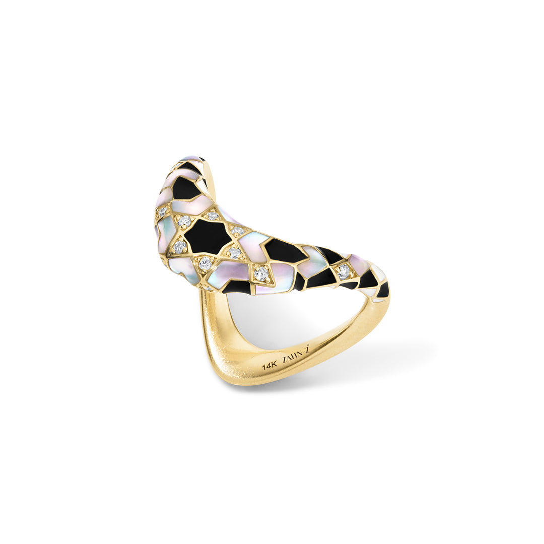 14K Yellow Gold, Diamond and Mother of Pearl  Petite ZAHA "Secret's Revealed" Ring