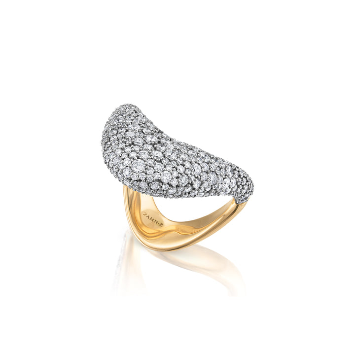 14K Yellow Gold Large ZAHA Ring with Pave Set Diamonds