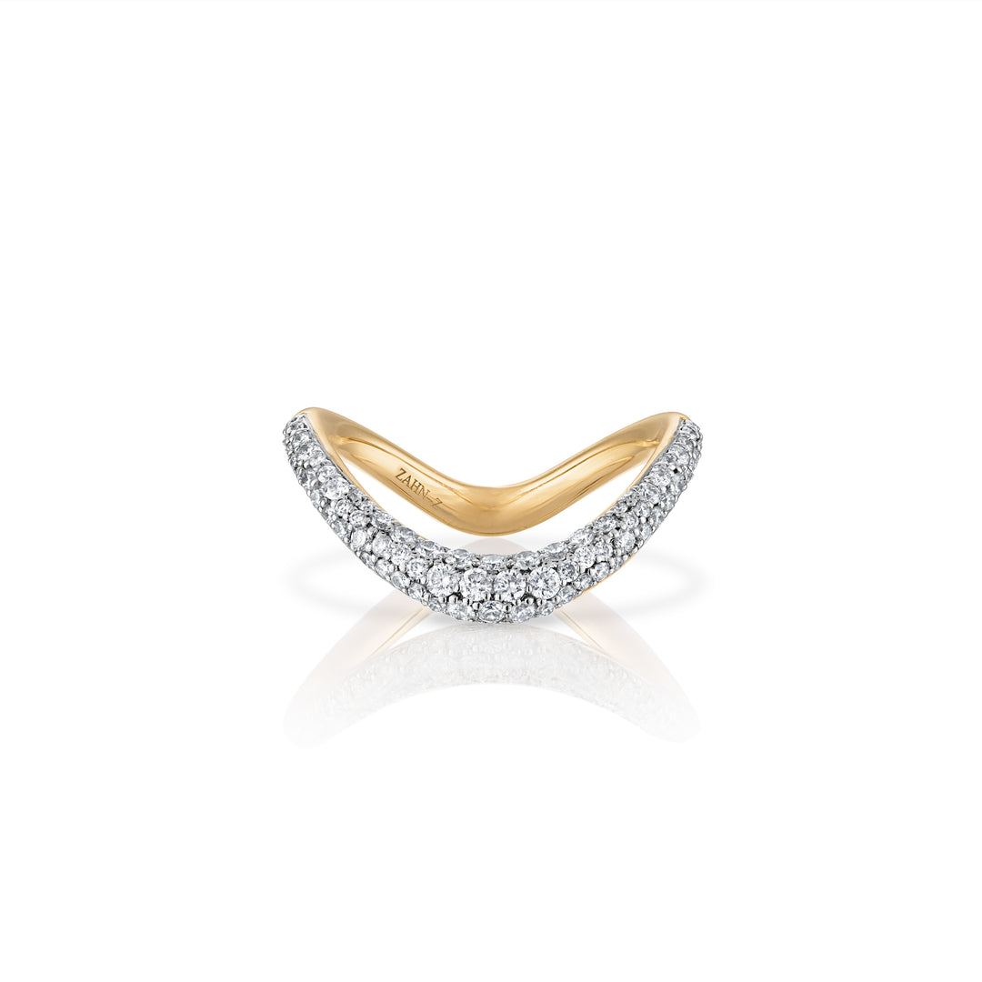14K Yellow Gold Shadow Band with Pave Set Diamonds