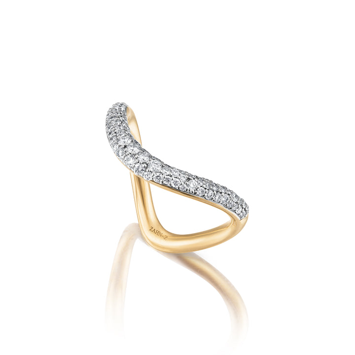 14K Yellow Gold Shadow Band with Pave Set Diamonds