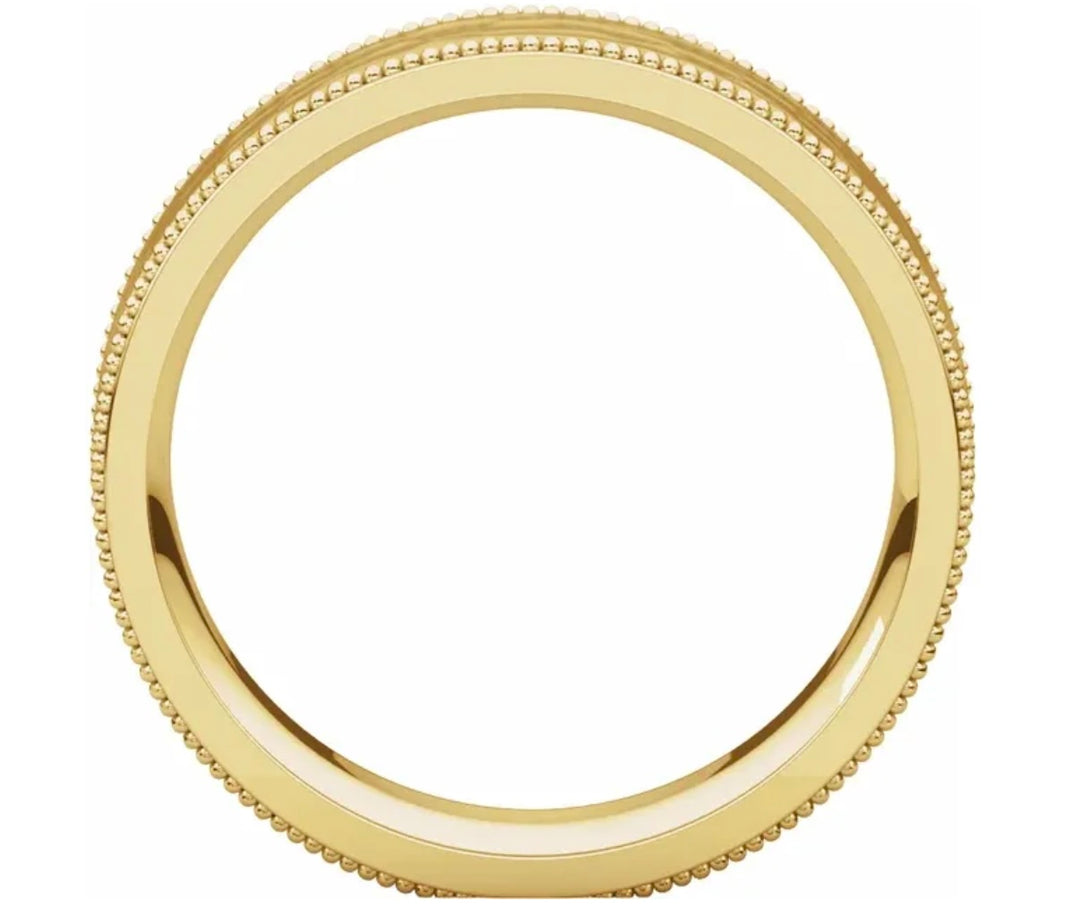 14K Yellow Gold Men's  Band with Satin Hammered Finish and Milgrain Edge.