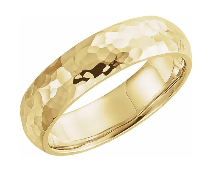 14K Yellow Gold Men's Half Round Band with Hammered Finish