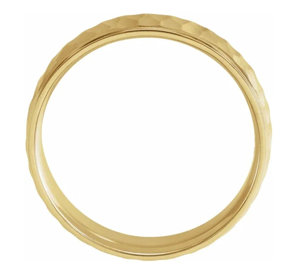 14K Yellow Gold Men's Half Round Band with Hammered Finish