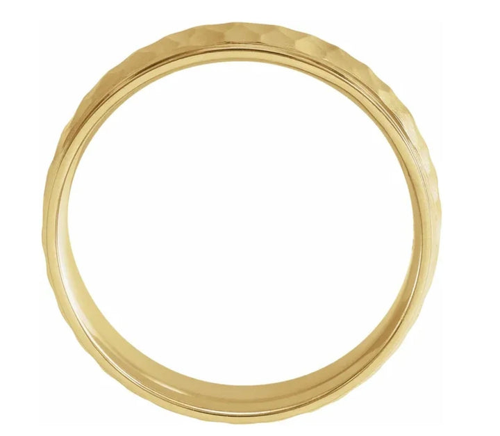 14K Yellow Gold Men's Half Round Band with Hammered Finish