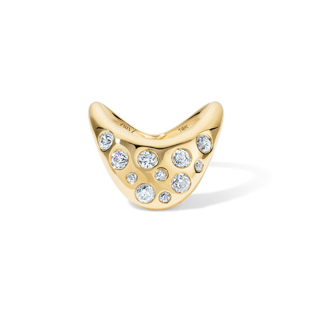 14K Yellow Gold Large ZAHA Ring w/Mix Cut Diamond Confetti