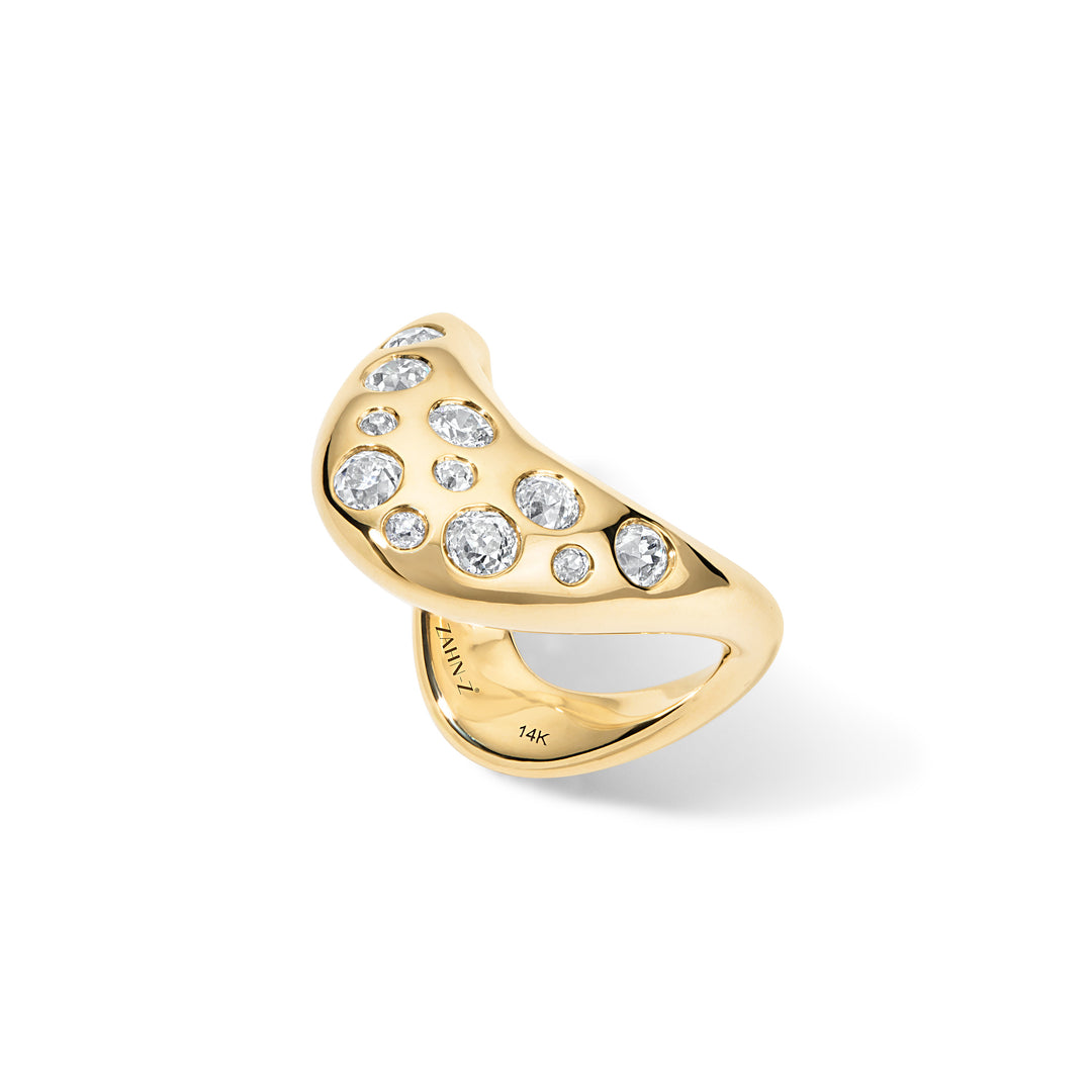 14K Yellow Gold Large ZAHA Ring w/Mix Cut Diamond Confetti