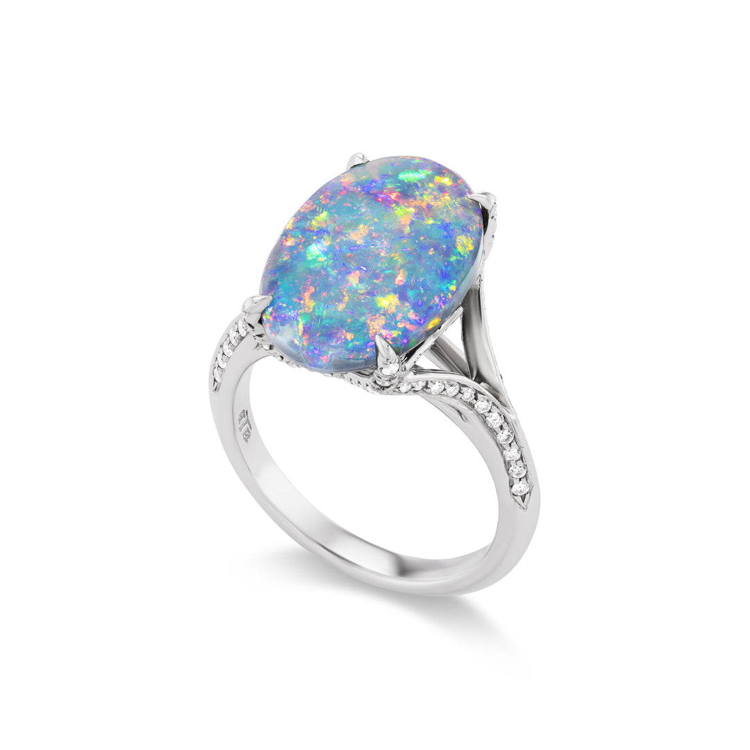 Platinum Black Opal and Diamond Ring
