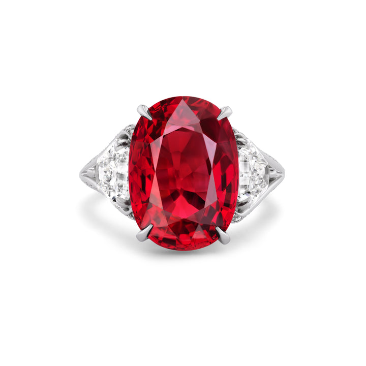 Platinum Red Spinel and Diamond Ring