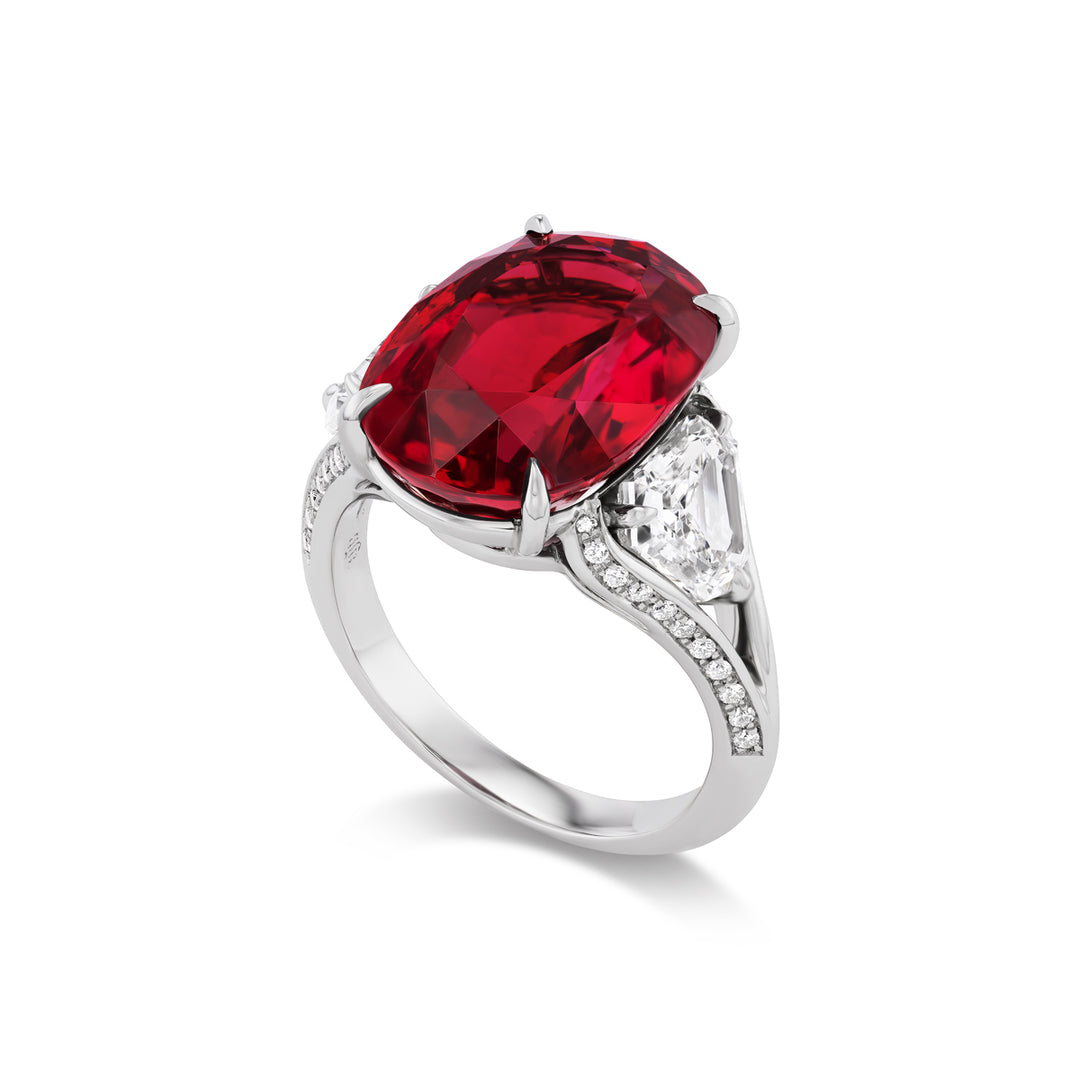 Platinum Red Spinel and Diamond Ring