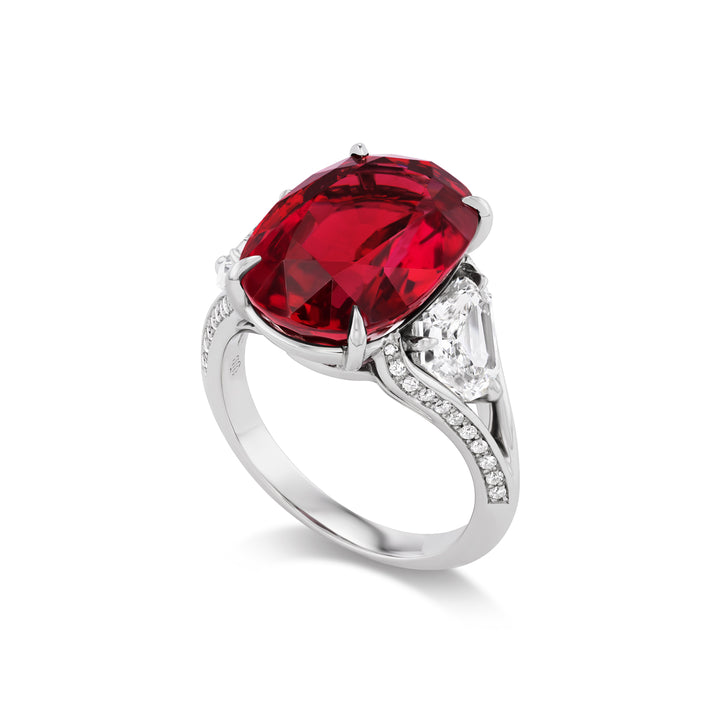 Platinum Red Spinel and Diamond Ring