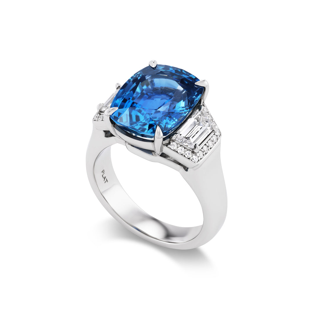 Platinum Sapphire and Diamond Ring